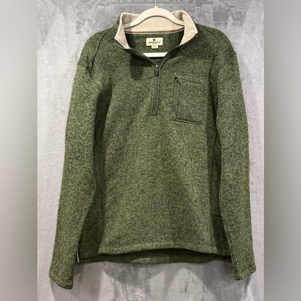 Woolrich Mens Green Pullover Fleece Sweater Athletic Top Size Large